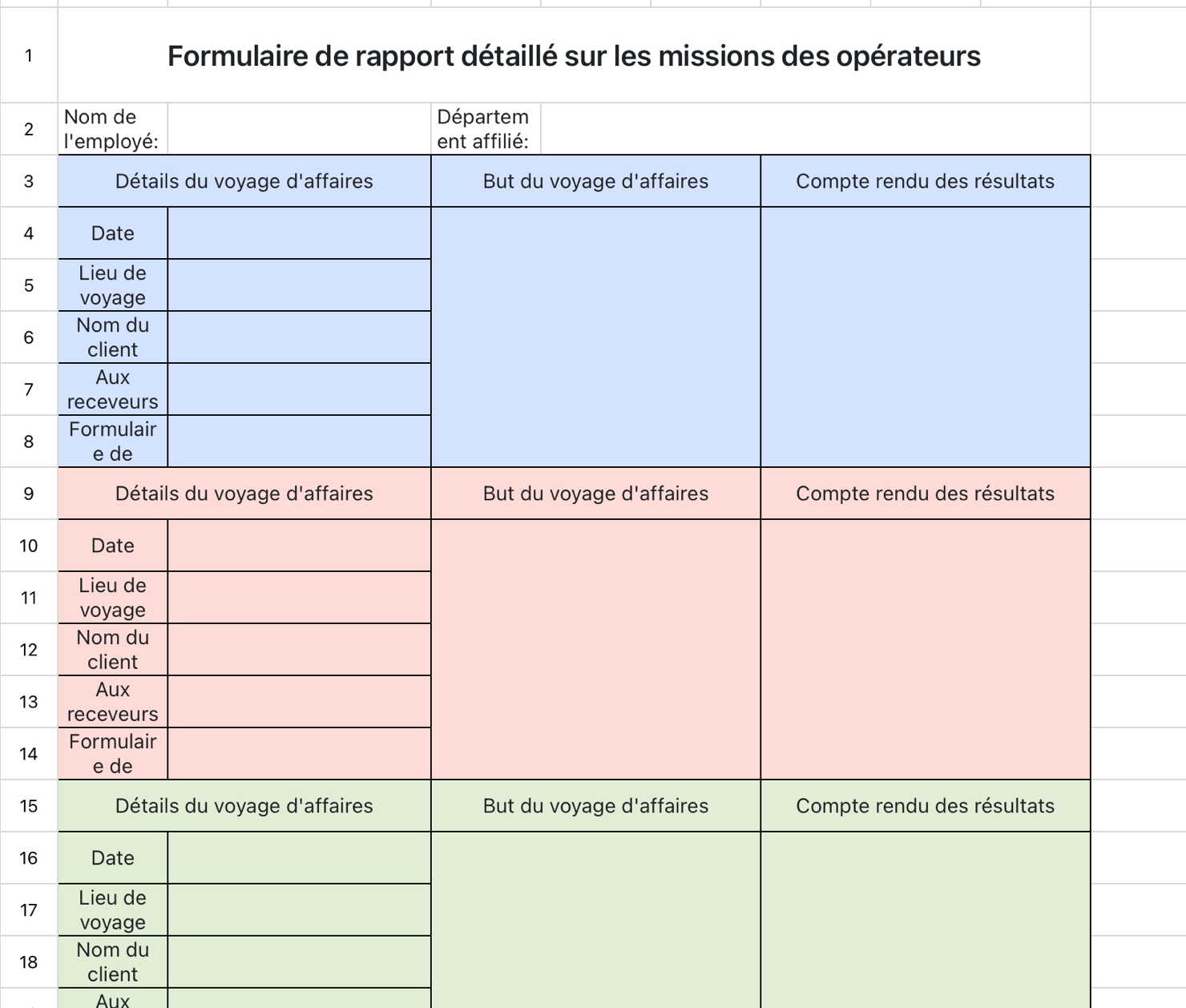 Formulaire de rapport de mission de l'opérateur
